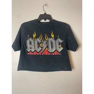 ACDC Highway to Hell Womens Short T Shirt. Glitter Graphics. Black Medium